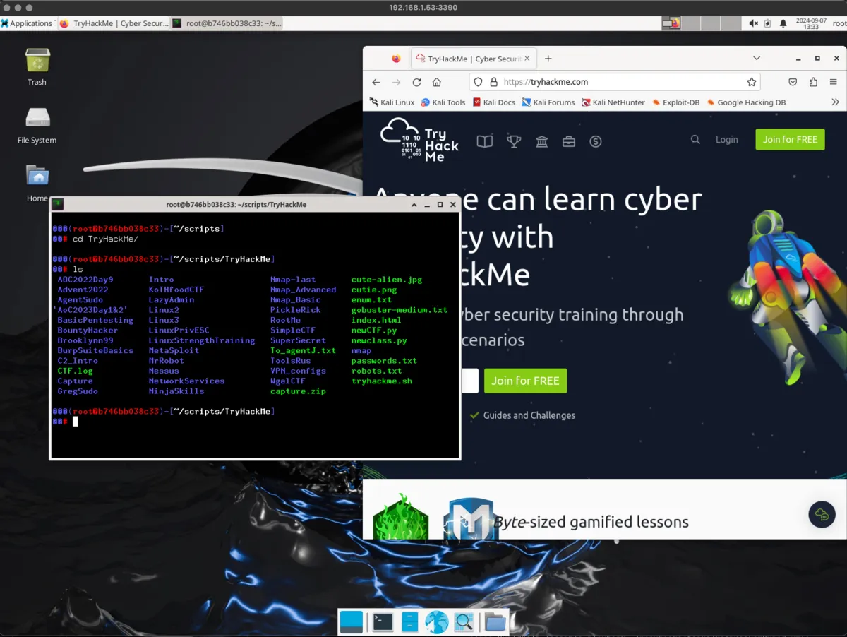 Kali Linux remote desktop session interface