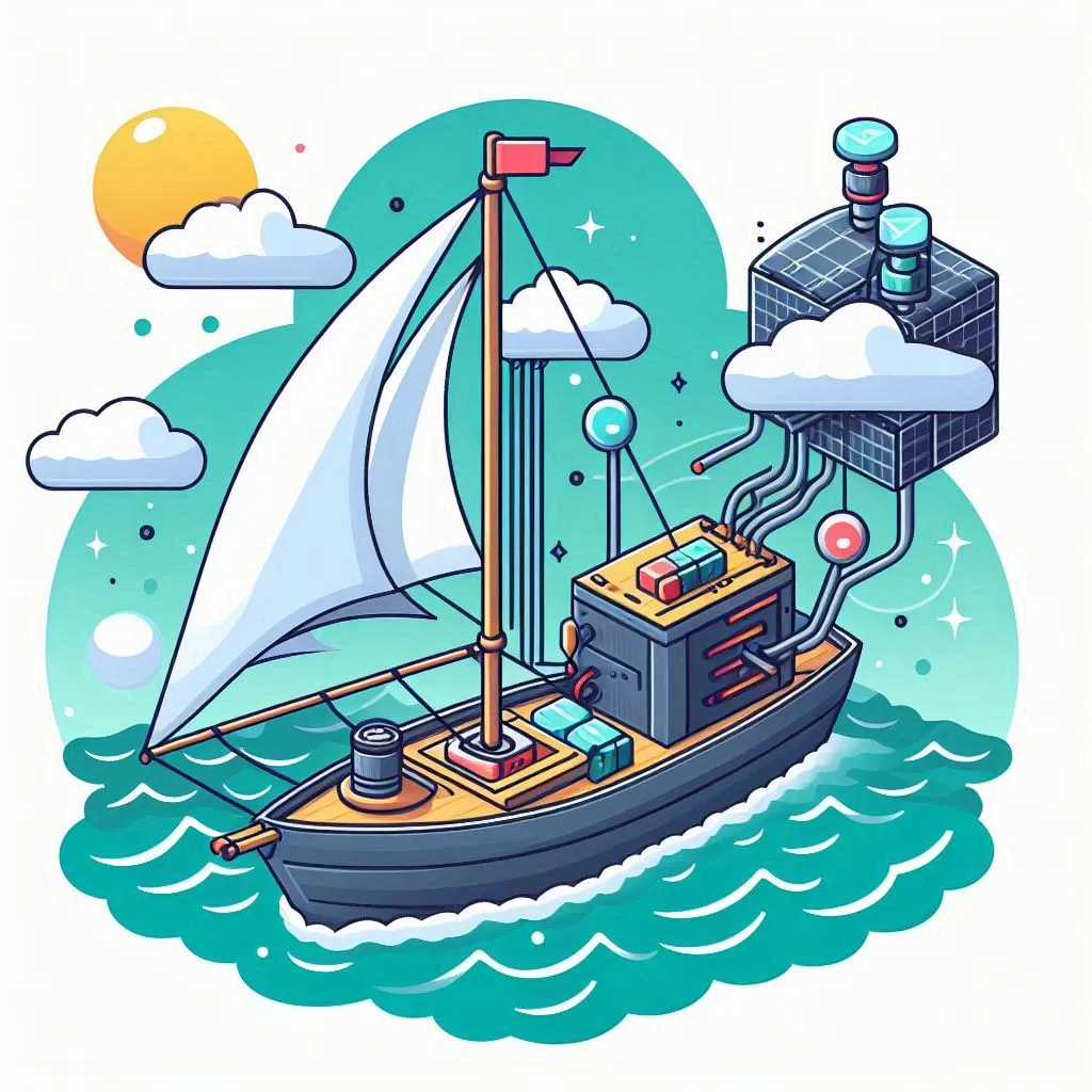 Modern sailboat with electric motor combining wind and battery power