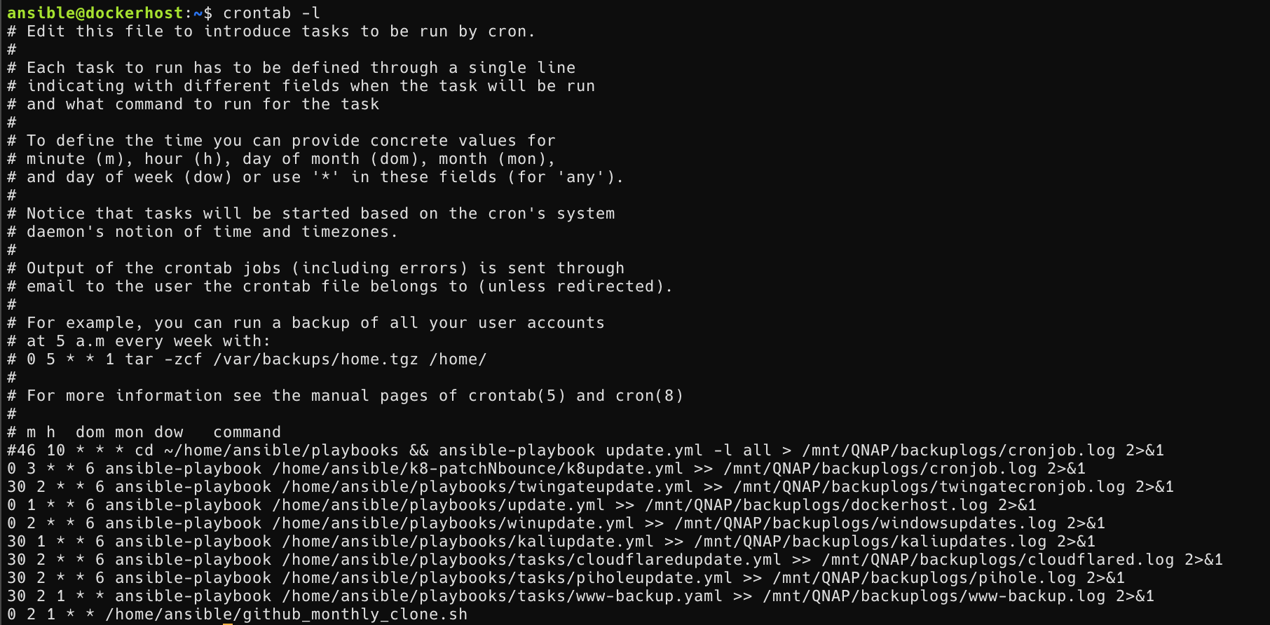 Crontab file example screenshot