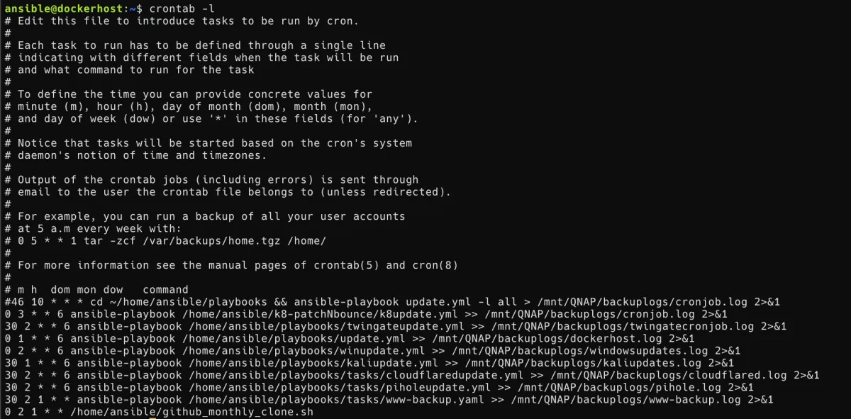 Crontab file example screenshot